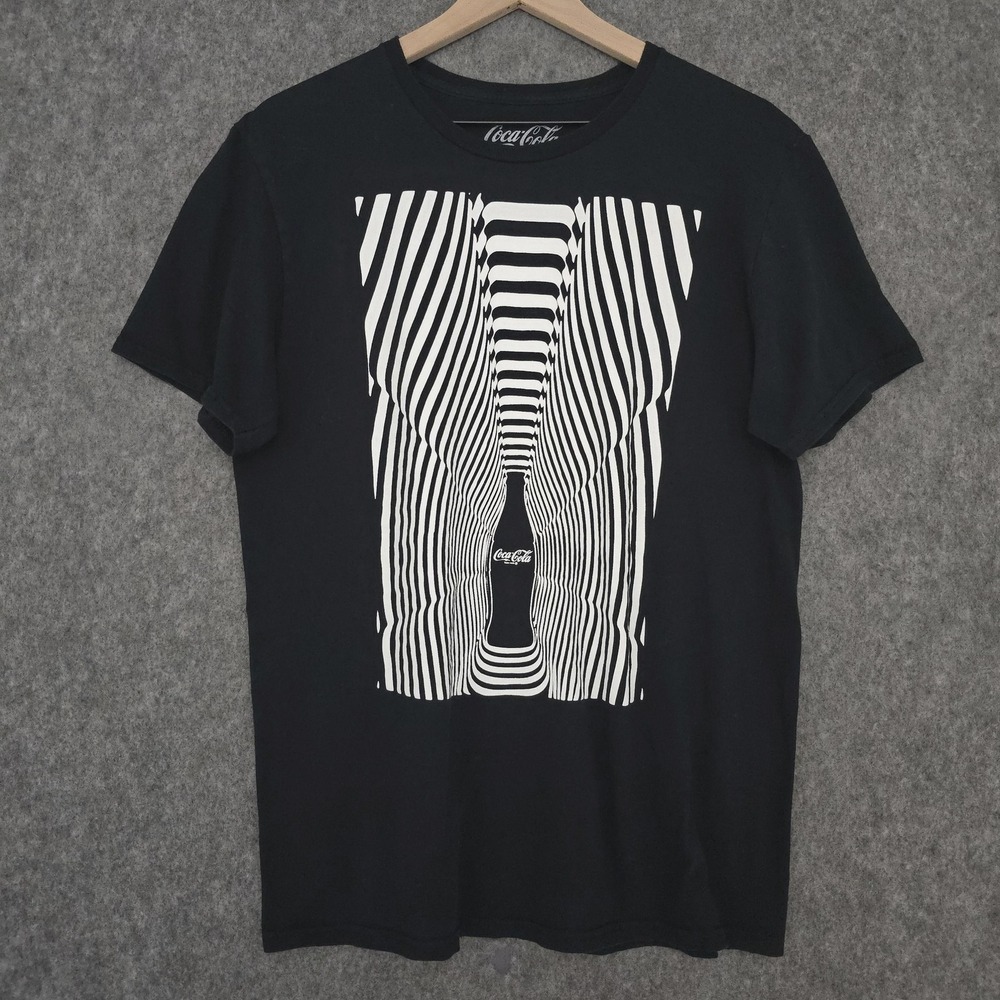 Coca-Cola Shirt‎ Mens Large Black Bottle Optical Illusion Graphic Soda Tee Top